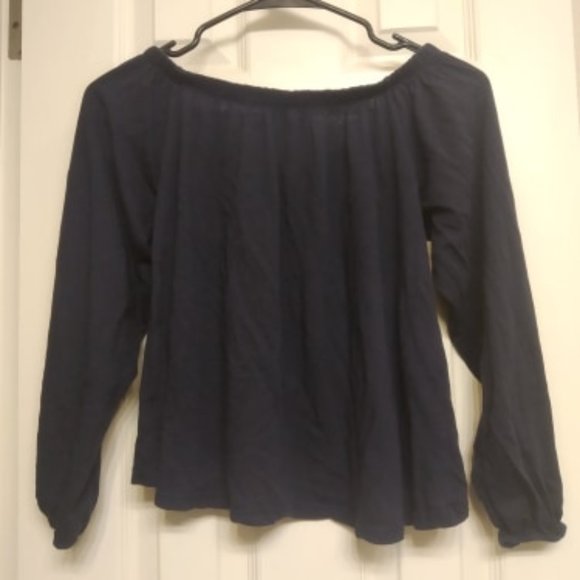 Nasty Gal Off-the-Shoulder Navy Blue Crop Top - Picture 2 of 6